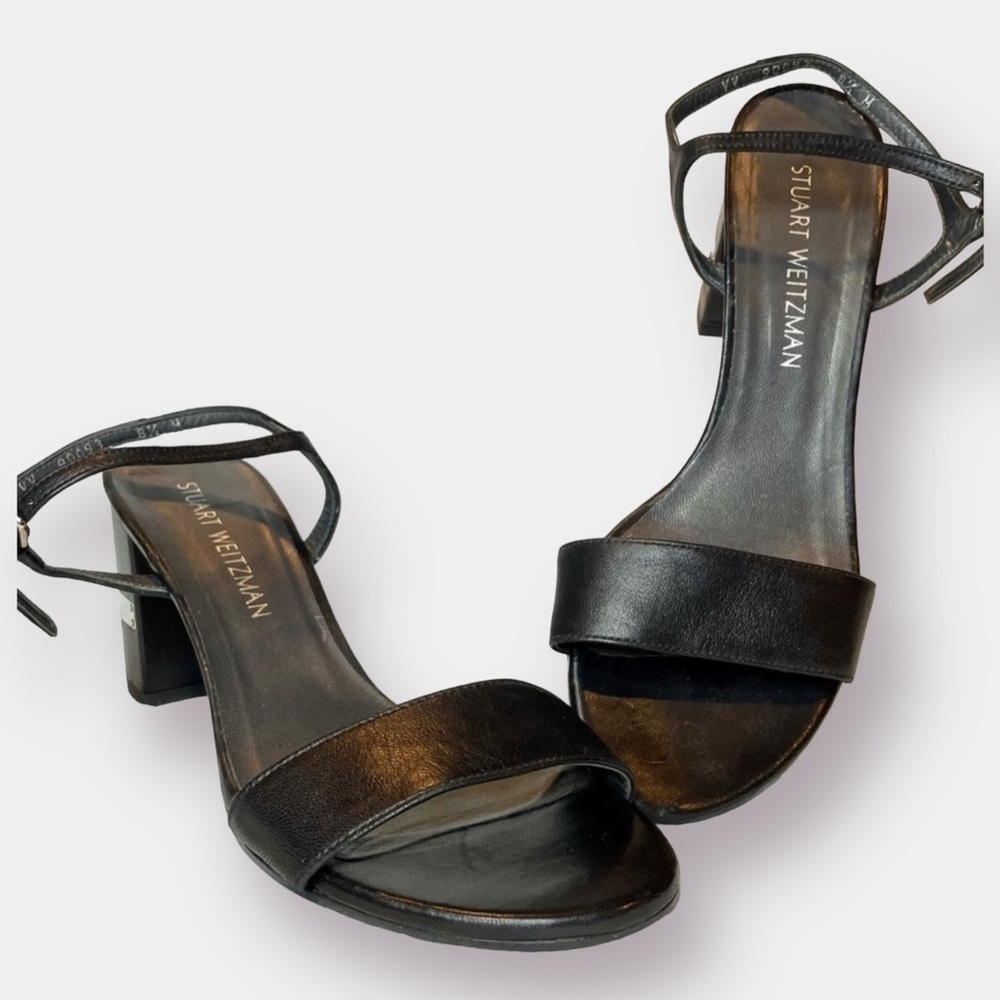 Stuart Weitzman Silver Block Heel with Straps Size 8.5